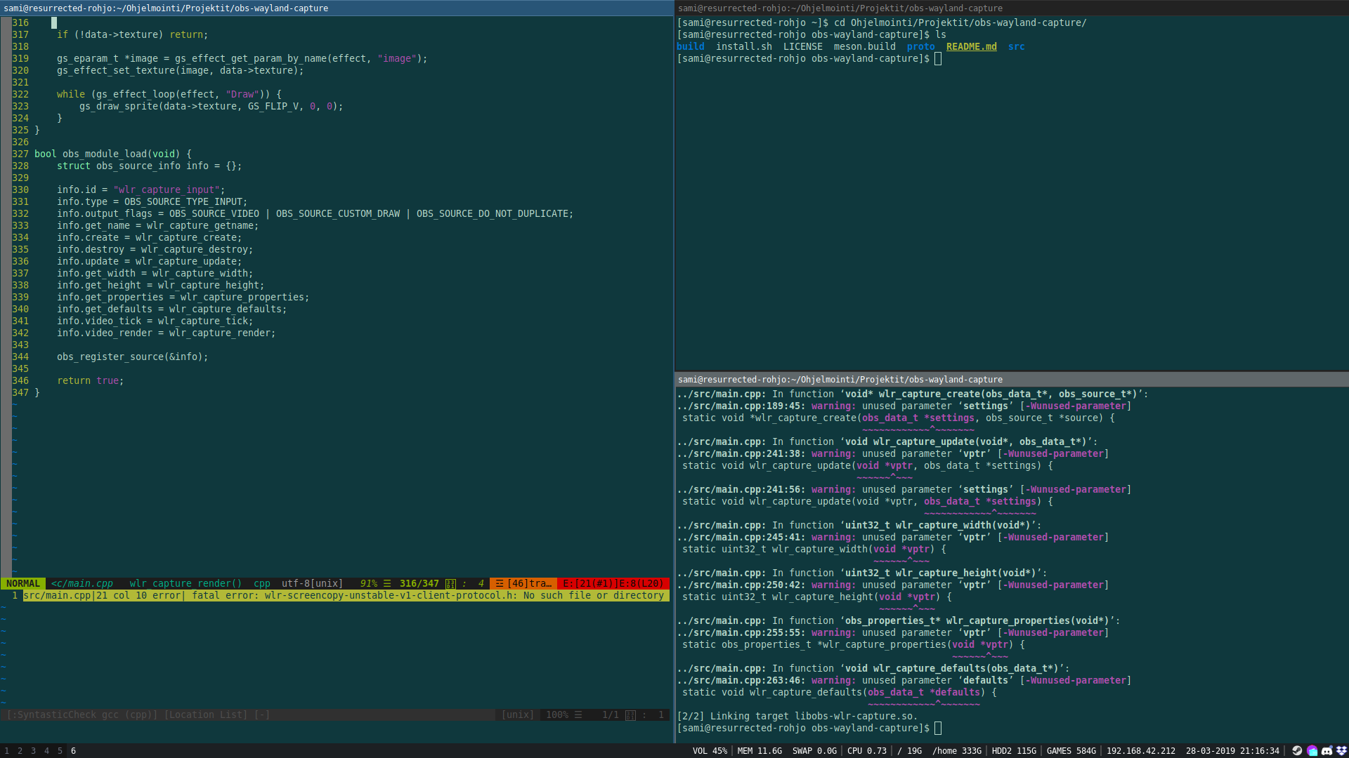 Coding in Vim on Sway